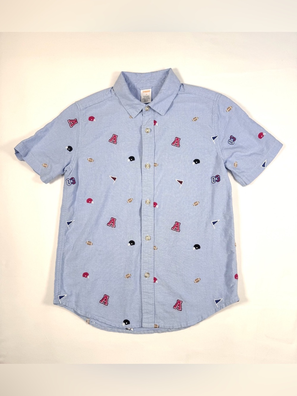 GYMBOREE Boys' 100% Cotton Football Collegiate Embroidered Button Down Shirt 10